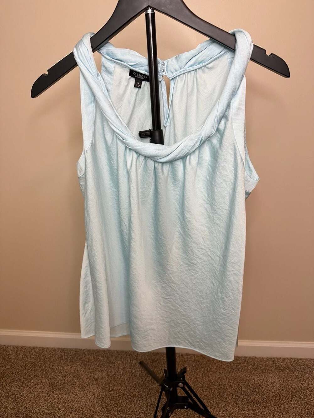 Talbots Light Blue Sleeveless Draped Neck Blouse Size 12